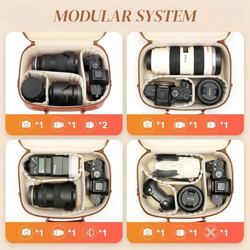 Camera Sling Bag, Waterproof PU Leather Crossbody Camere Bag for Photographers, Small Shockproof Case with Removable Dividers for DSLR/SLR/Mirrorless, 4L Brown - color: Brown