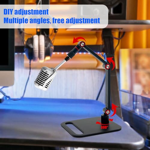 Microphone Stand Desk, Max Load 3.3lb Adjustable Desktop Mic Arm Stand with Thread Adapters for Podcast Streaming Gaming Studio Table Mount Accessories