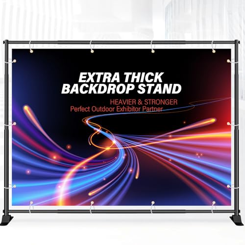 10 x 8 Backdrop Banner Stand with Extra Thick Tubing for Wedding Parties, Heavy Duty Adjustable Step and Repeat Stand for Photography, Portable Trade Show Banner Frame with Carring Bag