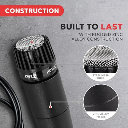 PylePro Dynamic Handheld Microphone, Professional Moving Coil Mic with Built-in Pop Filter, Wide Frequency Response, High Signal Output, Rugged Design, Low Noise Circuitry, 15' ft. XLR Cable Included