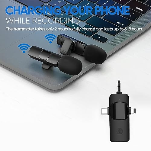Wireless Lavalier Microphone 3-in-1 Wireless Clip-on Mic Transmitter and Receiver (2 Transmitters, 1 Receiver)