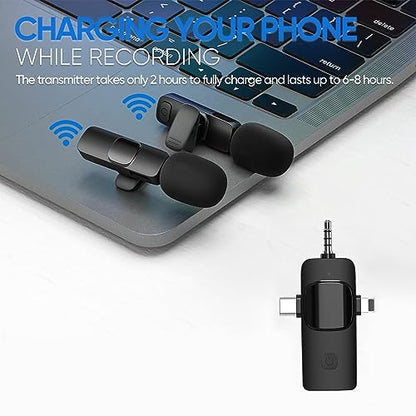 Wireless Lavalier Microphone 3-in-1 Wireless Clip-on Mic Transmitter and Receiver (2 Transmitters, 1 Receiver)