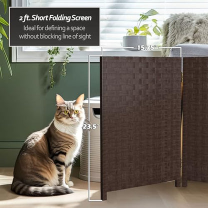 Red Lantern 2 ft. Short Woven Fiber Folding Screen - 8 Panel - Dark Mocha - color: Mocha, size: 8 Panel
