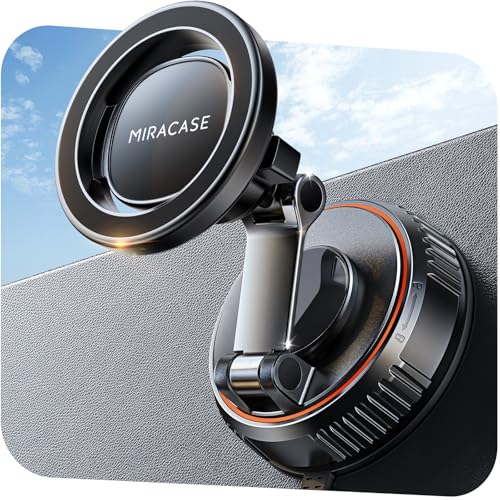 Miracase for MagSafe Car Mount[3600gf Strong Magnet & 89+LBS Suction Base]Vacuum Magnetic Phone Holders for Your Car, 360° Adjustable Dashboard & Windshield Mount with Dash Accents for All Smartphones - color: Carbon Black