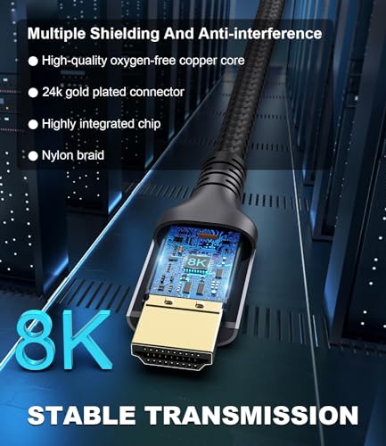 Certified 10K 8K 4K HDMI 2.1 Cable 10FT, 48Gbps Ultra High Speed HDMI® Cord | Ethernet CEC 4K 240Hz 165Hz 144Hz 120Hz 8K 60Hz eARC Netflix HDCP2.3 HDR10+ PC Laptop RTX5090 TV Monitor Projector X-box PS5 - size: 10 ft