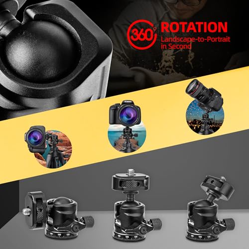 Zeadio Mini Ball Head, All Metal 360° Panoramic Ball Head with Cold Shoe and 1/4" Screw, 10kg/22lb Load Capacity, Compact Tripod Head for DSLR Camera, Monopod, Tripod, Vlogging, Live Streaming etc - style: Standard Version