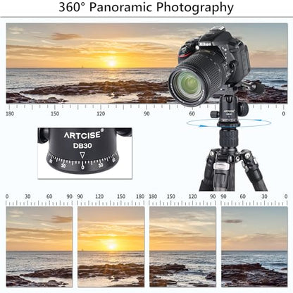 Ball Head with Handle ARTCISE Camera Tripod Ball Head with Two Quick Release Plates and Phone Clip for Monopod, 360 Degree Panoramic Head for Tripod, Monopod, Slider, DSLR Camera，Max Load 22lb/10kg