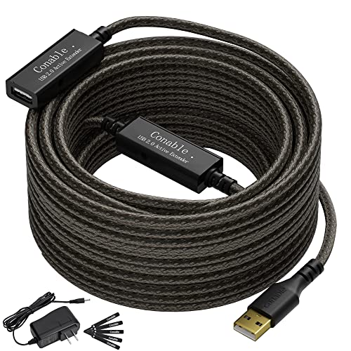 Active USB Extension Cable 100 Feet, USB 2.0 A Male to Female Repeater Cord, with 2 Extension Chipsets Signal Booster, 22AWG Tinned Pure Copper, (AC Power Supply Included) - size: Active 100FT