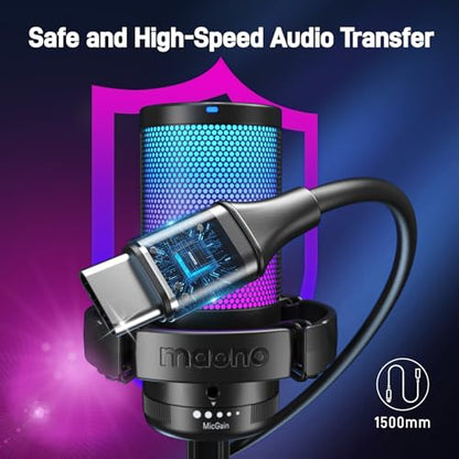 MAONO 2 in 1 USB Microphone Cable,USB C & USB A to USB Type C Fast Transfer Audio Cable,Compatible with USB Microphone DGM20S,DM30,DM40,PD100W,PD200XS,PD100X,5ft,Black
