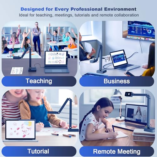 4K Document Camera for Teacher and Classroom, 8MP USB Webcam & Visualiser | A4 A3 Document, Doc Cam with Foldable Alloy Stand, Auto focus, LED Light & Mic, Work with Zoom, Mac, Windows, Chromebook