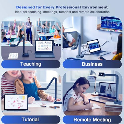4K Document Camera for Teacher and Classroom, 8MP USB Webcam & Visualiser | A4 A3 Document, Doc Cam with Foldable Alloy Stand, Auto focus, LED Light & Mic, Work with Zoom, Mac, Windows, Chromebook