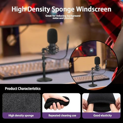 MAONO AU-A04 Windscreen, 2Pcs Mic Pop Filter & Foam Cover for AU-A04H/A04T/A04 Gen2 Microphones, Protective Windscreen (Black / 2 Pack)