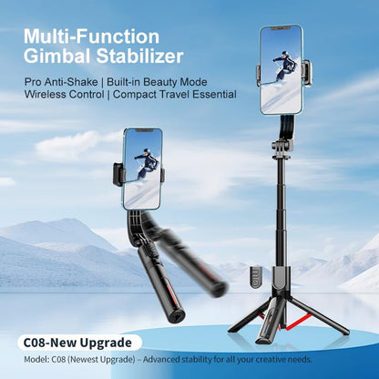 Phone Gimbal Stabilizer for Phone, Selfie Stick & Tripod with Remote Control | One-Touch Horizontal/Vertical Switch & 360 Rotation | Portable Design