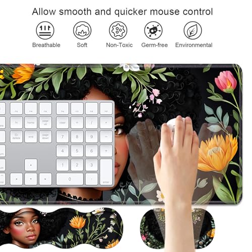 4 in 1 Ergonomic Keyboard Wrist Rest & Mouse Pad Wrist Rest Set, Large XXL Gaming Desk Mat 31.5"x 11.8" with Non-Slip Base, Memory Foam for Home Office Study Gaming, American Black Girl - color: American Black Girl