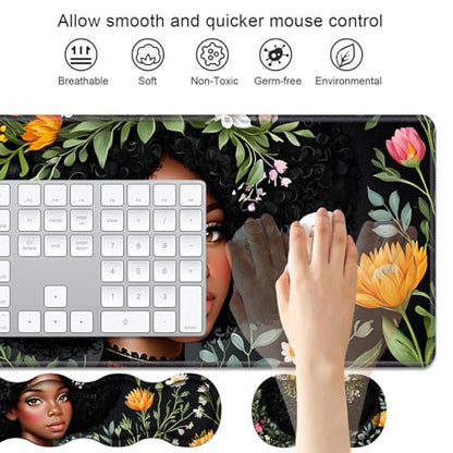 4 in 1 Ergonomic Keyboard Wrist Rest & Mouse Pad Wrist Rest Set, Large XXL Gaming Desk Mat 31.5"x 11.8" with Non-Slip Base, Memory Foam for Home Office Study Gaming, American Black Girl - color: American Black Girl