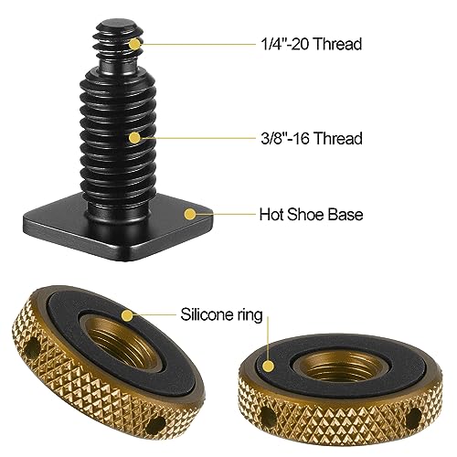 MINIFOCUS Camera Hot Shoe Mount Adapter, Double Nut with 1/4" and 3/8" Aluminum Alloy Tripod Screw Flash Shoe Mount for LED Monitors, Microphone, DSLR Field Monitor (Pack of 2)