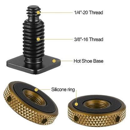 MINIFOCUS Camera Hot Shoe Mount Adapter, Double Nut with 1/4" and 3/8" Aluminum Alloy Tripod Screw Flash Shoe Mount for LED Monitors, Microphone, DSLR Field Monitor (Pack of 2)