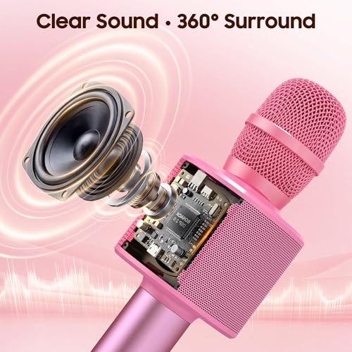 BONAOK Wireless Bluetooth Karaoke Microphone,3-in-1 Portable Handheld Karaoke Mic Speaker Machine Home Party Birthday for All Smartphones Q37 (P-Ink) - color: Pink