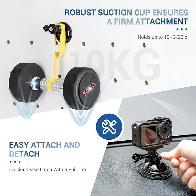 JJC Suction Cup Mount with 1/4"-20 Screw for DJI Osmo Pocket 4 Nano Action 6 5 Pro 4 3 Action Camera, Strong Stable Suction Cup Base for Gopro 13 12 11 10, for Insta360 X5 X4 X3 OSMO 360 Car Mount - color: Suction Cup Mount with 1/4-20 Screw