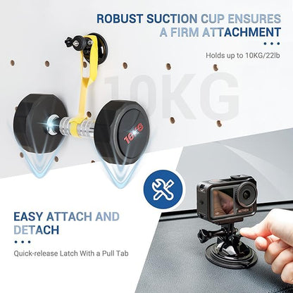 JJC Suction Cup Mount with 1/4"-20 Screw for DJI Osmo Pocket 4 Nano Action 6 5 Pro 4 3 Action Camera, Strong Stable Suction Cup Base for Gopro 13 12 11 10, for Insta360 X5 X4 X3 OSMO 360 Car Mount - color: Suction Cup Mount with 1/4-20 Screw