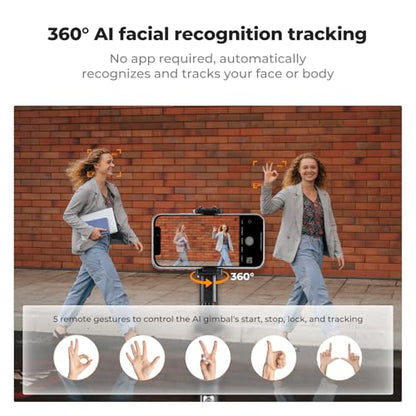 K&F CONCEPT 71“ Auto Face Tracking Tripod, 360° Rotation Selfie Stick with 2 Fill Lights, Gesture Remote Control for Vlogging, Live Streaming Video Recording, Compatible with iPhone Android Pocket 4/3 - style: With 2 Fill Lights