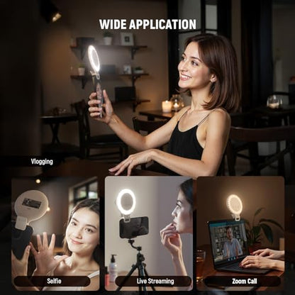 NEEWER Entry Level Version 3.8" Ring Light, 3W Clip on Phone Selfie Lighting for iPhone Laptop Desk Computer Webcam Video Conference Zoom Vlog Recording Streaming Makeup, 3 Modes CRI80 600mAh, NR5