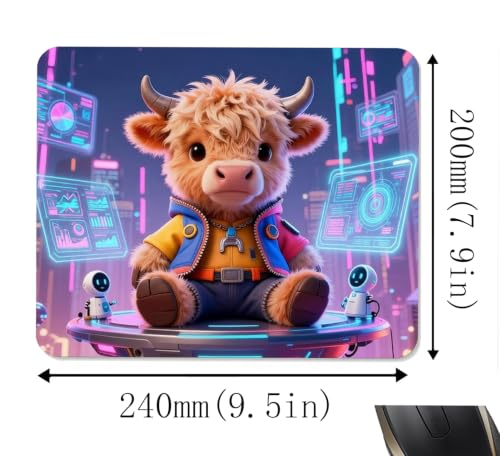 Cool Colorful Highland Cow Lovers Gifts Mouse Mat, Waterproof Non Slip Rubber Base Mouse Pad for Office Laptop, 9.5x7.9x0.12 Inch - color: Cool Cow