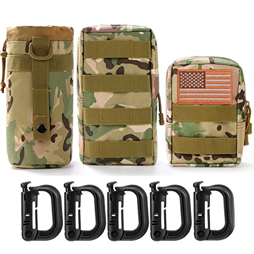3 Pack Molle Pouch Combo Water Bottle Pouch Holder Tactical Molle Pouches Compact Utility Waist Bag Pack - color: Combo D:CP