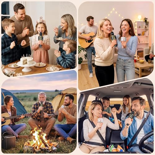 BONAOK Wireless Bluetooth Karaoke Microphone, 3-in-1 Portable Handheld Mic Speaker Machine for All Smartphones, Gifts to Girls Boys Kids Adults All Age Q37(Black Gold) - color: Black Gold
