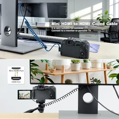 Duttek Right Angle HDMI to Mini HDMI Coiled Cable 1FT-4FT, 18Gbps, 4K@60Hz, Ultra-Thin High Speed Mini HDMI 2.0 Cord Compatible with Camera, Camcorder, Tablet and Video Card, Laptop-Black - size: Right Angled min hdmi to hdmi 4FT
