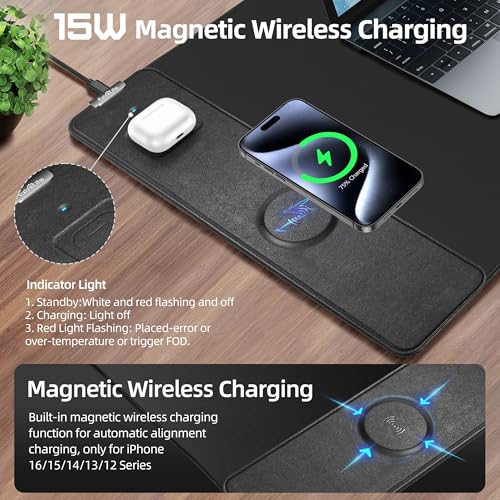 Mouse Pad with Wireless Charging, Gaming Mouse Pad with Ultra-Smooth Surface, Large XXL Desk Mat, Non-Slip, Waterproof Computer Keyboard Pad, 800x400x4MM, Included 20W PD Power Adapter - color: Black (Power Adapter)