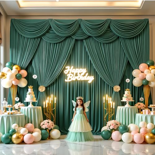 10ftx12ft Hunter Green Backdrop Curtains for Wedding-Wrinkle Free Backdrops Curtain Drapes Fabric Decorations Photo Back Drop Cloth for Baby Shower Photography Stage Reception 2Panels 12ft(H) x 5ft(W) - color: Hunter Green, size: W5' x H12'(2 panels)