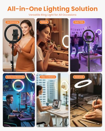 Nicefoto 10" Ring Light with 66'' Tripod Stands & 2 Phone Holder, LED Circle Ring Lights Compatible with All Phones, 3 Color & 10 Brightness Level, for Live Stream, Makeup, Zoom, TikTok, YouTube