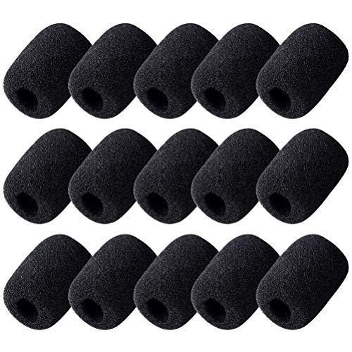 15 Pack Foam Microphone Windscreen, Lapel Headset Microphone Sponge Mini Foam Cover Shield Protection for Variety of Headset (Black) - color: Black
