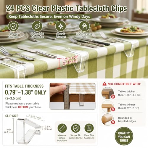 24 Pcs Clear Tablecloth Clips for Indoor Outdoor Tables, Windproof Plastic Table Cloth Holder Clips for Dining Tables, Transparent Picnic Table Cover Clip Clamps for Securing Tablecloths Small - size: Small