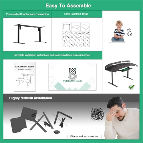 JWX Dual Motor Standing Gaming Desk with Aluminum Alloy Led Lights, 72'' Wing Shaped Large Gaming Studio Music Desk with Slot Design Shelves, for Streamer, Social Media Influencer & Music Recording - size: Wing Shaped-Black
