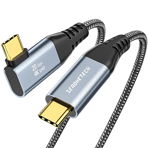 ZeroneTeck 4K USB C to USB C Monitor Cable 3.3FT, Right Angle USBC 3.2 Gen 2 Cable Video Output, 20Gbps High Speed Data Transfer, 100W for iPhone 17/17 Pro/17 Pro Max, MacBook, iPad, KYY, Dell, ARZOPA - color: Black, size: 3.3FT, style: Right Angle