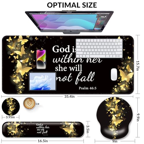 Desk Mat Set + Keyboard and Mouse Pad with Wrist Rest Support,4-in-1 Large Mousepad Computer Mats for Desktop Home & Office-Golden Butterflies - color: D2-Golden Butterflies