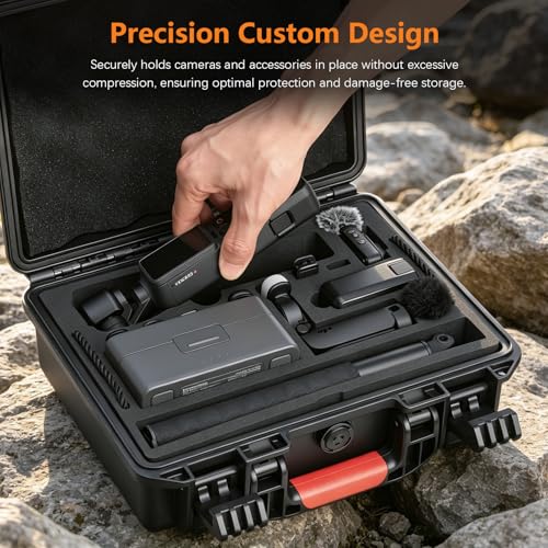 AMAZEAR Waterproof Hard Case Compatible with DJI OSMO Pocket 4, Pocket4 Creator Combo Accessories Dual-Layer Hard Shell Cover Travel Box for Carrying, Protection, Storage, Organization, Black