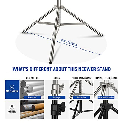 NEEWER 7.2ft/2.2m Stainless Steel Light Stand, Spring Cushioned Heavy Duty Photography Tripod Stand with 1/4” to 3/8” Screw Adapter for Strobe,LED Video Light,Ring Light, Monolight, Softbox - style: ST-220SS