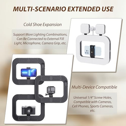 Smartphone Video Rig with Light, Handheld Ring Selfie Light Kit, LED Mobile Video Stabilizer with Built-in 8000mAh Battery for Camera, Smartphone, YouTube, TikTok Video Recording, Makeup - style: LED