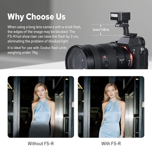 Godox FS-R Single Contact Folding Hot Shoe Riser, Extender for Godox IM30 IM20 IM22 Mini Flash, Raises Flash 30mm Height to Reduce Lens Shadow, Flexible Flash Positioning