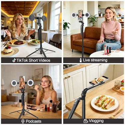 Content Creator Essentials Vlogging Kit for iPhone, 71" Tripod for iPhone Video Recording with Light, Wireless Microphones, Remote, Selfie Stick Phone Stand for TikTok, YouTube