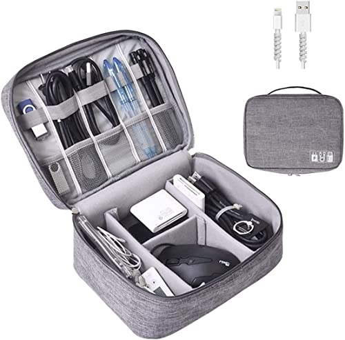 OrgaWise Electronics Organizer, Electronic Accessories Bag Travel Cable Organizer Three-Layer for iPad Mini, Kindle, Hard Drives, Cables, Chargers - color: Two layer-Grey