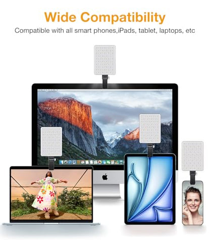 Coolpow Portable Selfie Light【84 LED】Rechargeable Phone Fill Lights with Clip【3 Light Modes】Portable Led Clip on Light for iPhone/Tablet/Laptop CRI97+ Perfect for Selfies Makeup TikTok Video Recording
