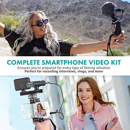 Movo V8 Huge Vlogging Kit for iPhone with Tripod, Grip, Microphones, LED Lights, and Wireless Remote Vlog - YouTube Starter Bundle for Apple or Samsung - Vlogging Equipment
