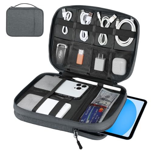 Dadanism Electronics Travel Organizer Case, Double Layers Cord Organizer Travel All-in-One Storage Bag for Cable, Cord, iPad, Chargers, fits 9-11'' Tablets, Portable Tech Accessories Bag, Space Gray - color: Space Gray