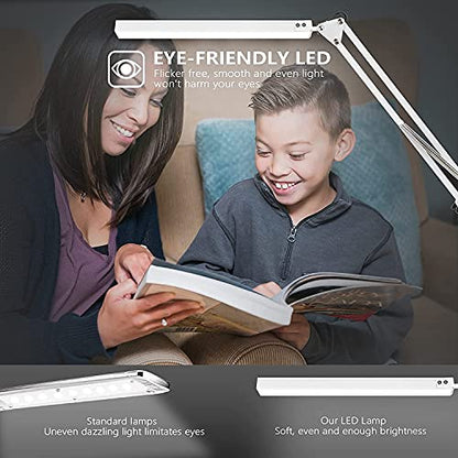 LED Desk Lamp, Manicure Table Lamp, 16" Lamp Head, Dimmable Eye-Caring Drafting Light with 3 Color Modes, 10 Brightness Levels & Adapter, Memory Function(White) - color: White