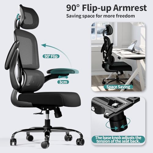 TRALT Office Chair Ergonomic Desk Chair, 330 LBS Home Mesh Office Desk Chairs with Wheels, Comfortable Gaming Chairs (1, Black) - color: Black