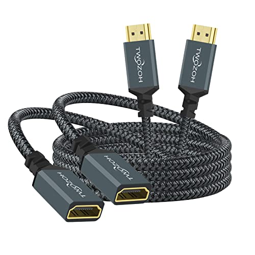Twozoh HDMI Extension Cable 1.6FT 2 Pack, 4K HDMI Extender Male to Female Cord, Nylon Braided HDMI 2.0 Cable Adapter Support 4K@60Hz 3D HDR - color: 4K 2-PACK, size: 1.6 FT